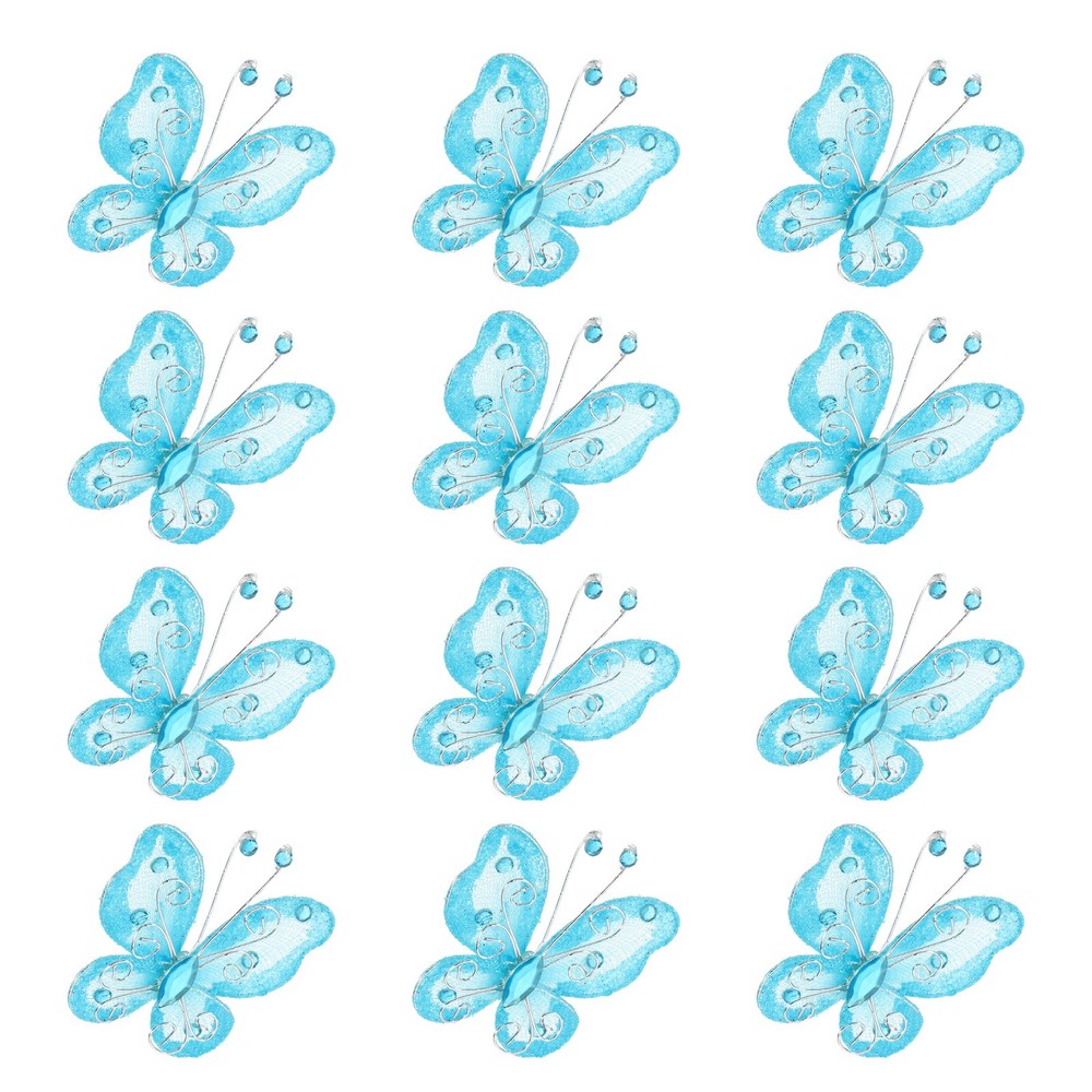 12Pcs Butterflies for Crafts, 2.2″ Organza Butterflies, Light Blue