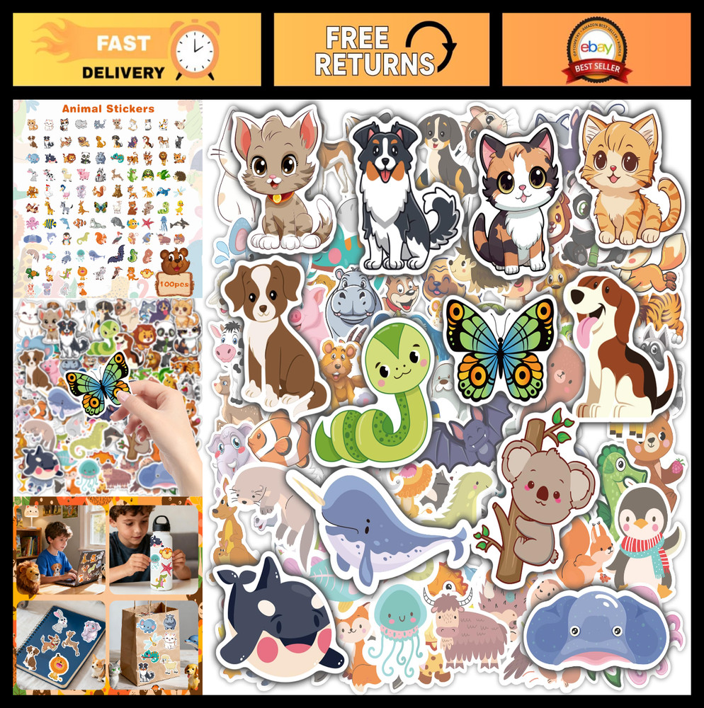 Stickers for Kids – 100 PCS Cute Animal Stickers | Water Bottle Scrapbook Sticke