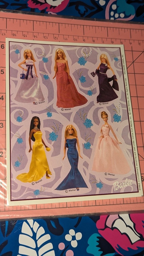 Vintage Hallmark Stickers Barbie Gowns 1 Sheet Heartline