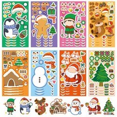 8/16/24PCS Toy Puzzle Stickers Cartoon Christmas Make a Face Stickers DIY Handic