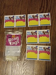 Vintage Trend Happy Birthday Bear Stickers Name Brag Tags Lot Of 8 Cake