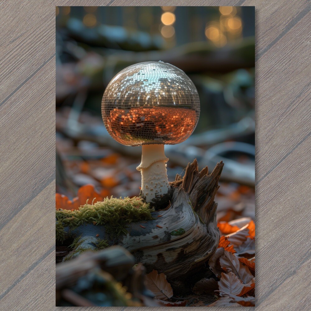 STICKER Mushroom Mirrored Ball Disco Wood Forest Park Weird Strange Funny Cute