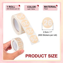 Number 26 Stickers 1″ Round Coded Self-Adhesive Labels Light Yellow 500Pcs/Roll