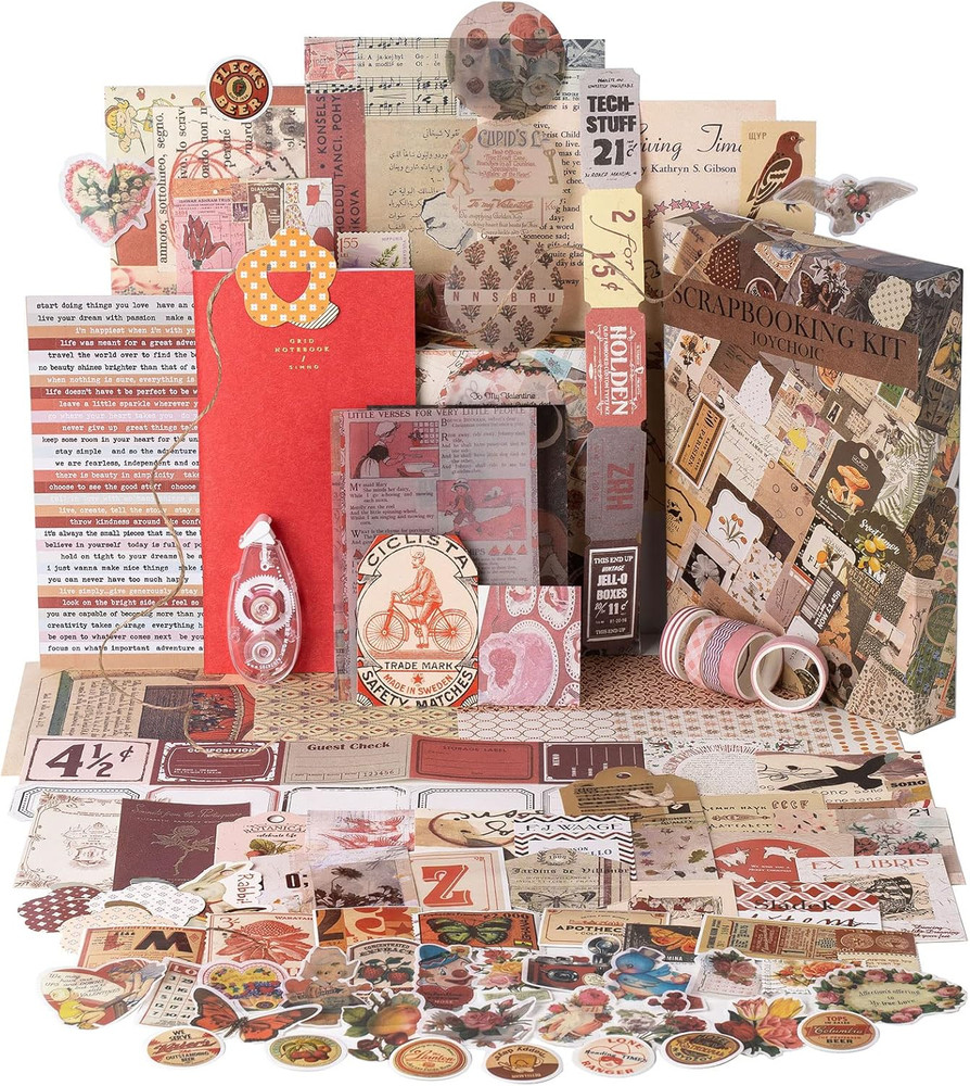Vintage Scrapbook Supplies Aesthetic Journaling Kit, Scrapbook Papers Quote Stic