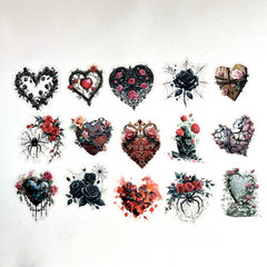 Gothic Floral Heart Stickers Valentine’s Junk Journals Collage Scrapbooking