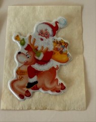Vintage Puffy Stickers Angel Wings Santa Claus Presents Rocking Horse Toy Feliz