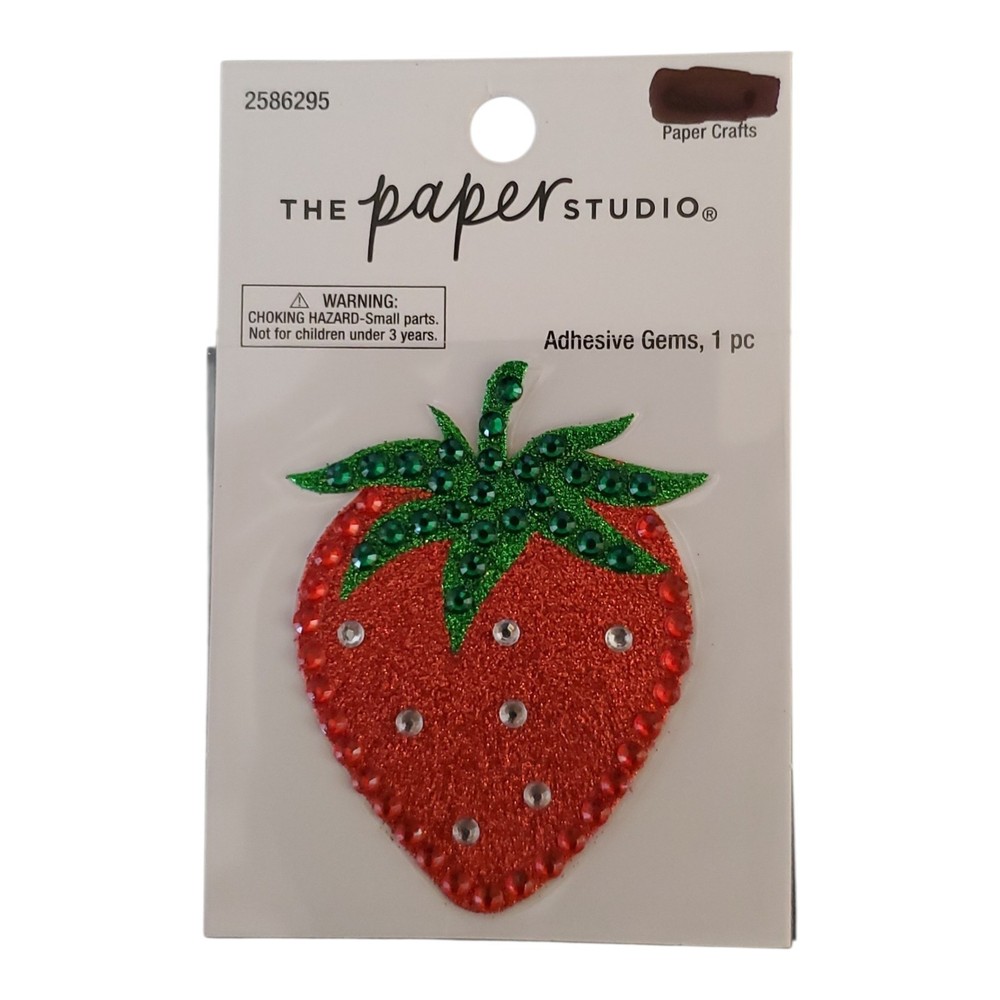 Strawberry Adhesive Gem Embellishment Sticker Red Green Glitter Rhinestone 2.5″