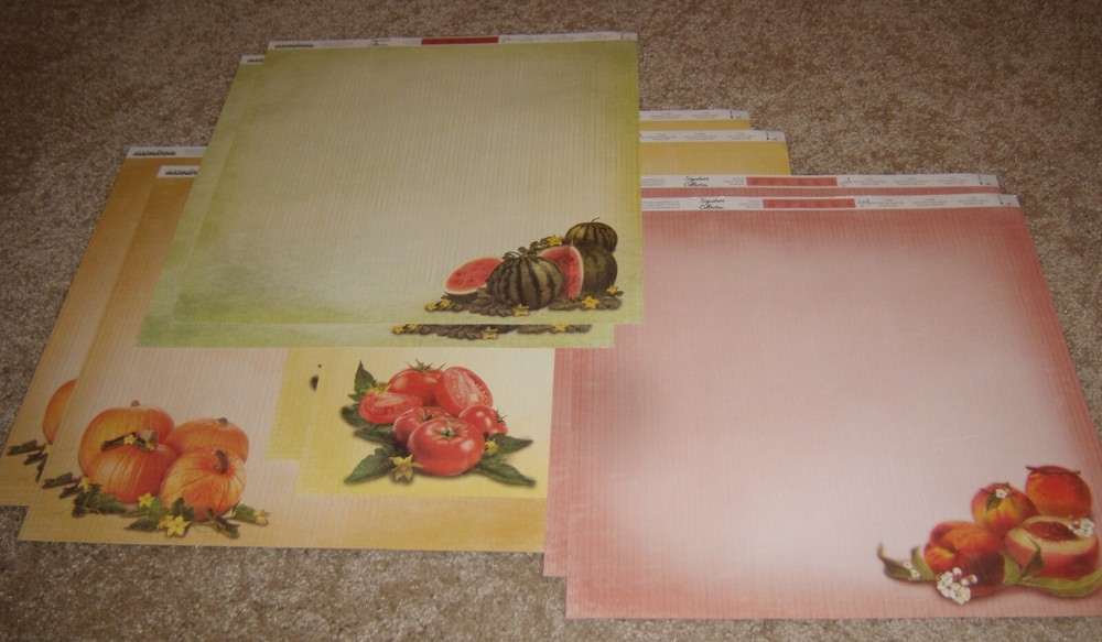 Creative Imaginations Double Sided Paper Lot of Eight ~ Vegetable/Fruit Recipes
