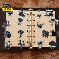 50 Pcs Dark Aesthetic Gothic Transparent Stickers,Black Rose Flower Stickers Pac