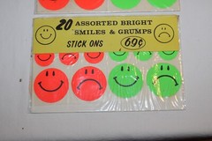 NOS 3 Sheets Vintage Assorted Bright Smiles & Grumps Stick Ons Stickers