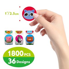 1800 PCS Round Animal Stickers, 36 Designs Adorable Cartoon Teacher Reward En…