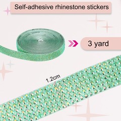 Self Adhesive Rhinestone Strips 3 Yards 0.47 Inch for Craft,Dark Green AB