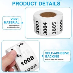 0.8×1.6 Inch Inventory Sticker, 2 Roll 3001 to 4000 Number Label 1000 Stickers