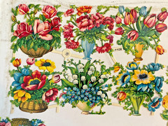 VTG VICTORIAN SCRAP PZB ROSE BASKETS VASES EMBOSSED DIECUT GERMANY