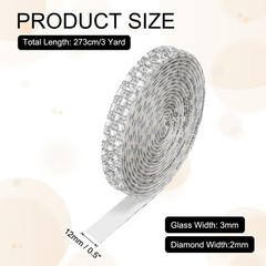 3 Yard Rhinestone Ribbon, 4mm x 4mm Crystal Rhinestone Strips, White