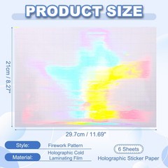 12x8in Holographic Laminate Sheets 6Pcs Sticker Paper Holographic Plain