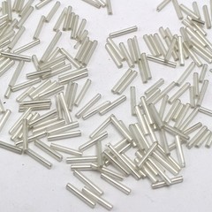 600 Glass Tube Bugle Beads 2X16mm White Silver-Lined + Storage Box