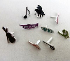 Music Brads in Bag 42 Pieces 10 Designs Piano Guitar Trumpet Treble Clef Sharp