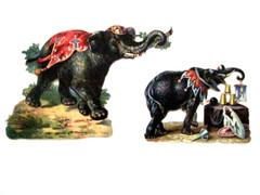 Set of (2) 1800’s Die Cuts of Circus Elephants *
