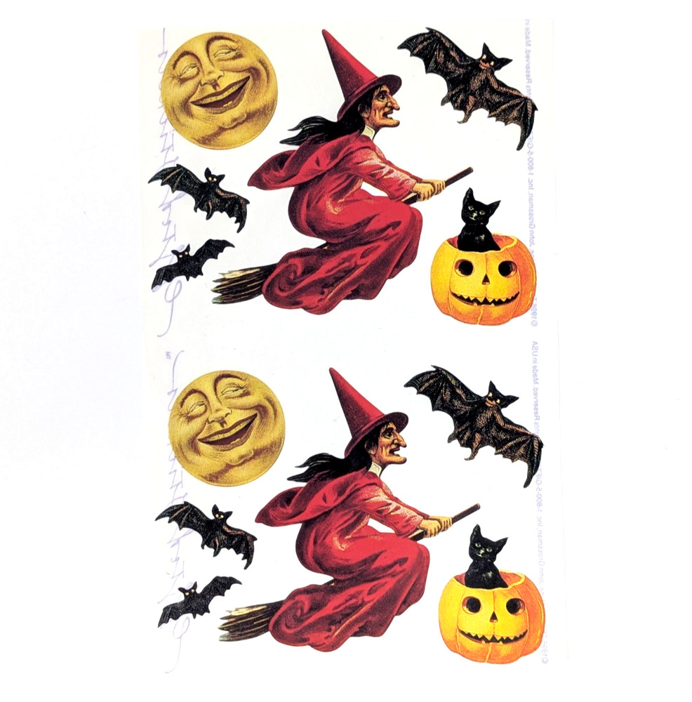 John Grossman Gifted Stickers: Vintage Witch Bat Pumpkin Moon Black Cat 1996