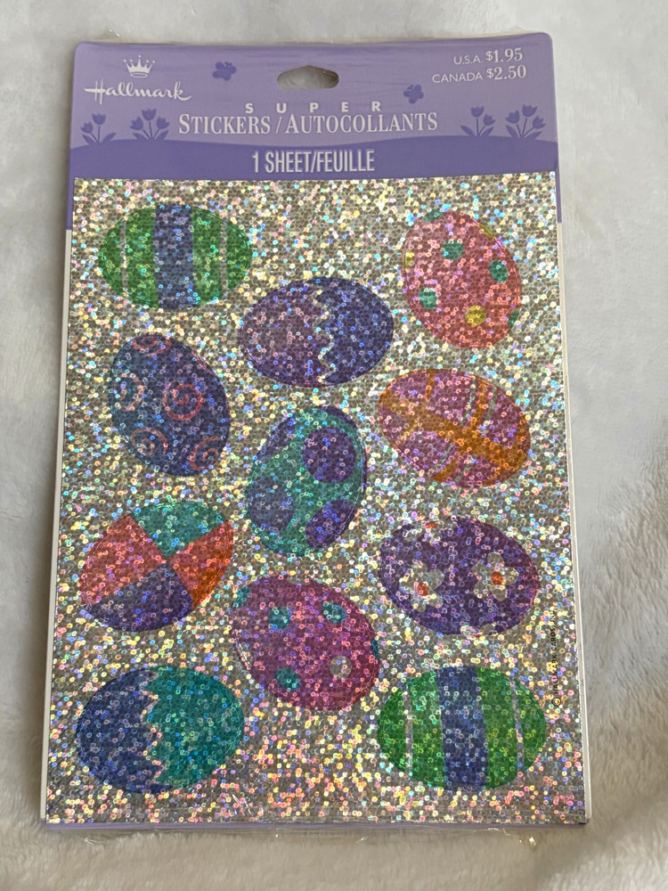 New Sealed Hallmark Easter Sparkle Glitter Multi Color Easter Egg Stickers