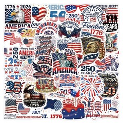 55PCS Patriotic America 250th Waterproof Vinyl Stickers for Laptop Bottle Car