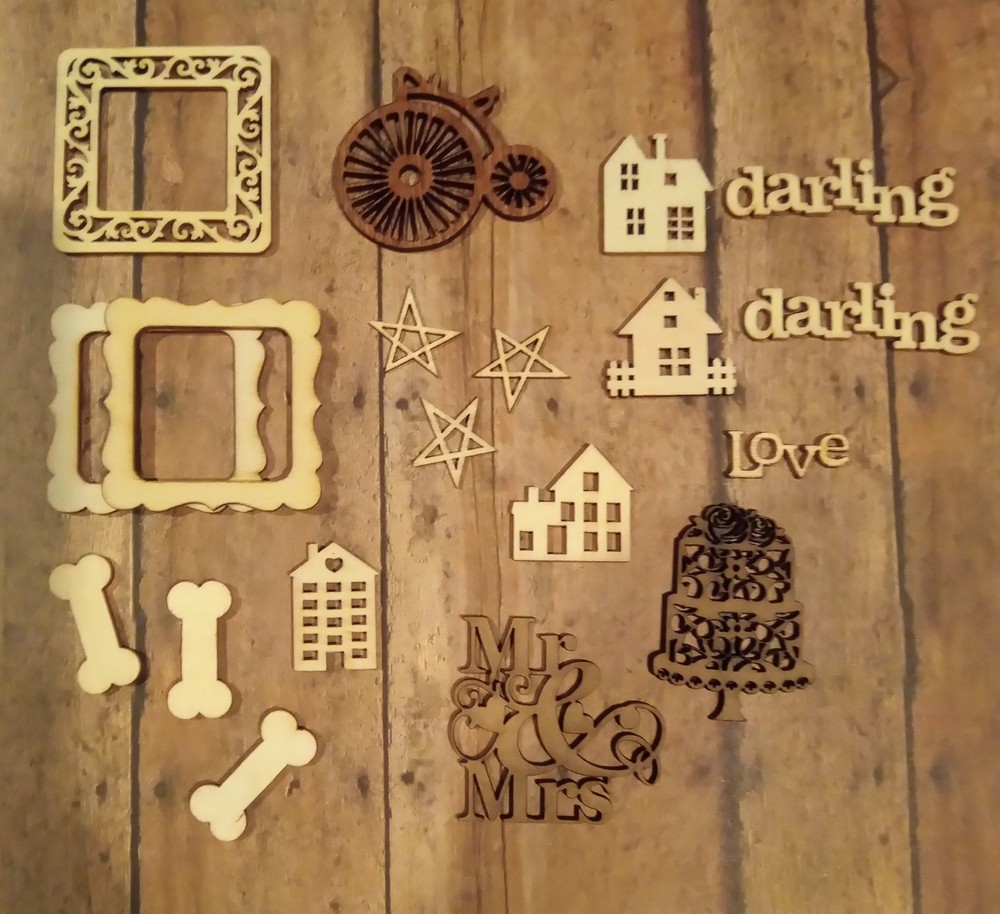 Wood embellishments Card Making Flatbacks Chipboard Embellishments Scrapbook B