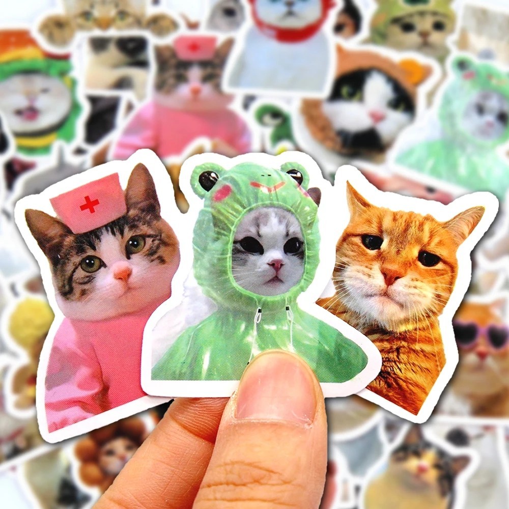 50/100pcs Funny Cat Stickers Cartoon Cute Decals Toy Stationery Guitar Phone