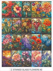 STAINED GLASS FLOWERS #2 – COMPLETE SHEET OF 25 STICKERS