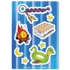 Lot of 5 Sticker Sheets: Summer Camp Friends, Vinyl & Water Resistant