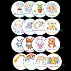 Printable Kids Affirmation Stickers Bundle | 16 Kawaii Motivational Designs