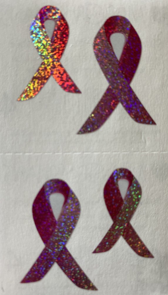 SPARKLE PINK AWARENESS RIBBON Stickers(4pc)Mrs.Grossman’s•Pink •Cancer•Prismatic