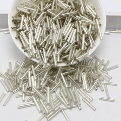 600 Glass Tube Bugle Beads 2X16mm White Silver-Lined + Storage Box