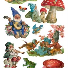 Violette Stickers – Gnomes and Red Mushrooms – 1 Sticker Sheet for Scrapbooks