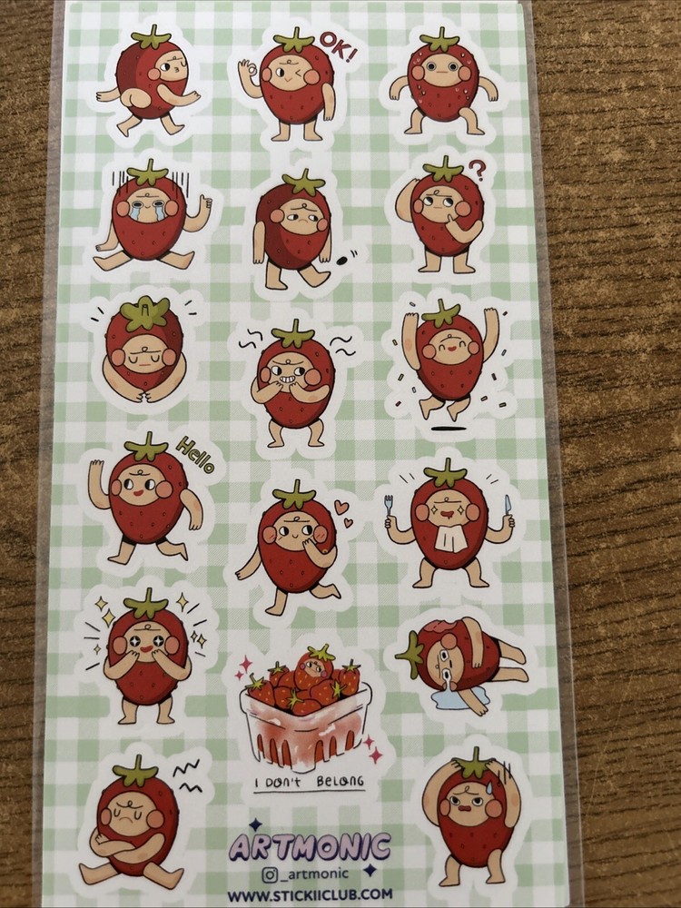 Stickii Club Strawberry Boy Stickers Sheet By Artmonic