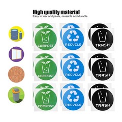 60Pcs/Set Round Recycle Trash Compost Sticker Decal For Trash Cans Garbage C EJJ