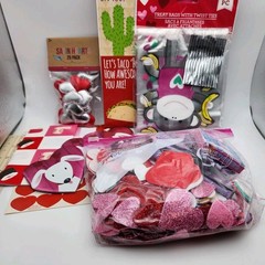 Valentine Craft Lot – Foam & Satin Hearts, Stickers, Treat Bags, Cards Mixed