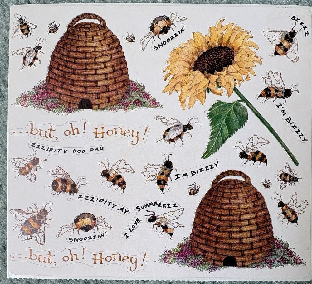 Vintage HONEY BEES 12698 Susan Branch Sticker Sheet Beehive Sunflower Bumblebee