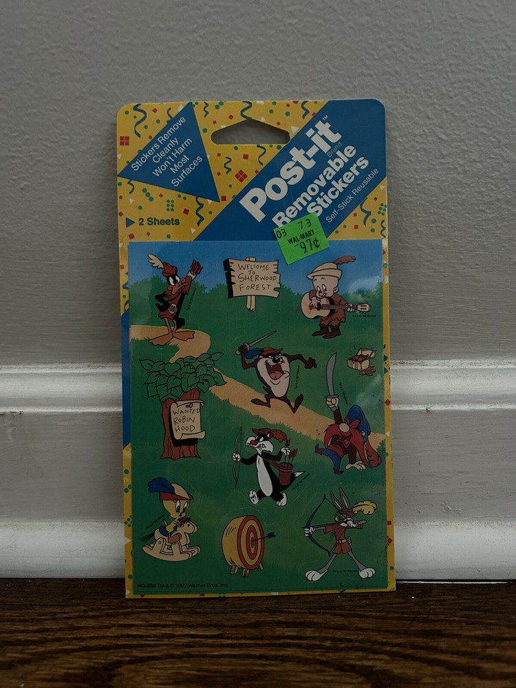 VTG 1993 Warner Looney Tunes Post It Removable Stickers Robin Hood