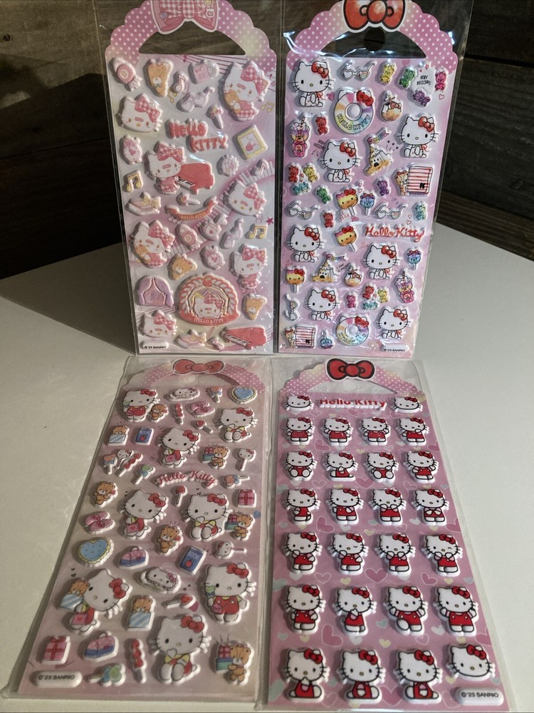 4- New Rare Cute Japanese Sanrio Hello Kitty Raised Puffy Sticker Sheet