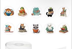 40 PCs Round 1” Cartoon Animals with Books Reward Stickers Teachers Class Kids