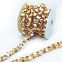 PEARLY JUN 1 Yard Champagne Gold Rhinestone Chain Trim 1 Yard,