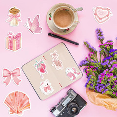 100Pcs Cute Aesthetic Coquette Stickers Aesthetic Pink Bow Tie Stickers for Wate