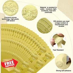 200 Pcs Ribbon Embossed Seals Gold Foil Certificate Seals Stickers