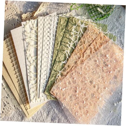 Handmade Scrapbook Paper, 16 Sheets Textured Paper Mesh Fabric Mix White