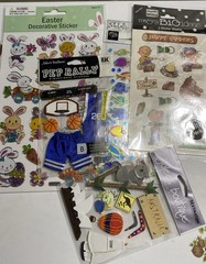 Big Lot Of 32 Crafting Scrapbook Stickers Rub Ons Stamps Magnets Thumbtacks DIY