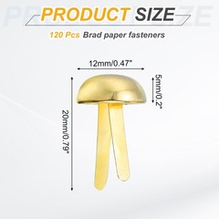 120Pcs Brads Paper Fasteners, 12×20 mm Metal Round Head Split Pins, Golden