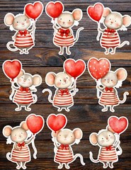 Cute Valentines Mouse Die Cut Vinyl Stickers Set Scrapbooking Laptop Waterbottle