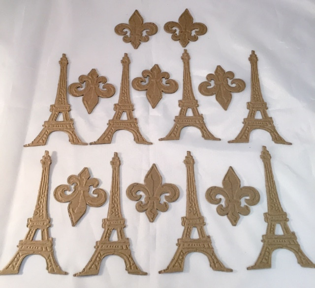 Tim Holtz Die Cuts * Embossed Eiffel Tower and Fleur de Lis * 6 Sets * Chipboard