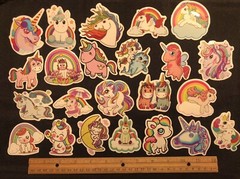 🌈LOT of 5 RAINBOW UNICORN stickers cartoon fantasy happy clouds hearts FUN